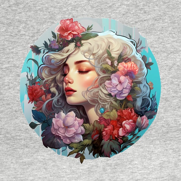 Beautiful girl surrounded by flowers by Liana Campbell